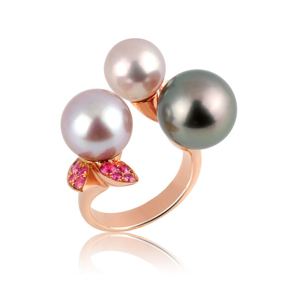 bague lilas or rose perles tahiti eau douce saphirs roses | 26 Passage, Créatrice de bijoux à Paris bague lilas or rose perle tahiti et eau douce saphirs roses