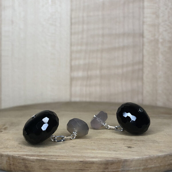 boutons de manchettes argent Onyx et agate grise | 26 Passage, Créatrice de bijoux à Paris boutons de manchettes vermeil et pierre fine collection les masculins