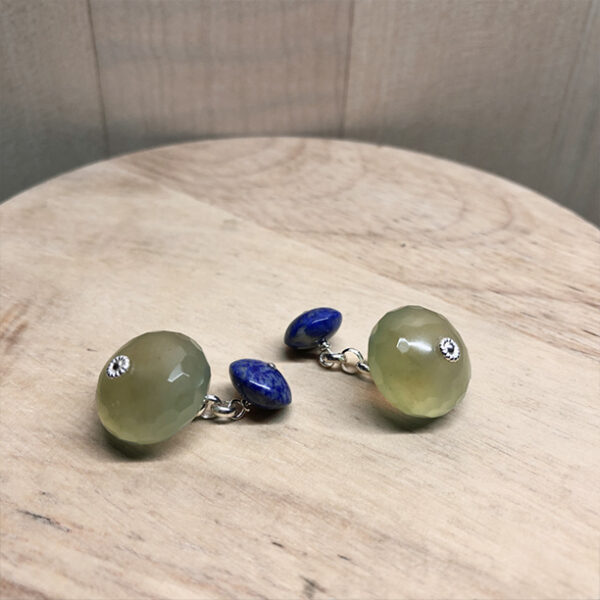 boutons de manchettes argent fluorite lapis lazuli | 26 Passage, Créatrice de bijoux à Paris