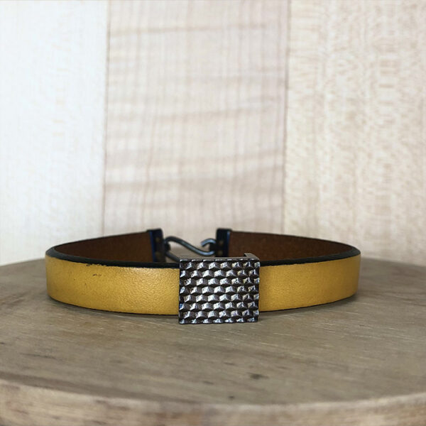 bracelet cuir ocre motif losange argent noir | 26 Passage, Créatrice de bijoux à Paris bracelet cuir ocre motif losange argent noir collection les masculins collection pour homme