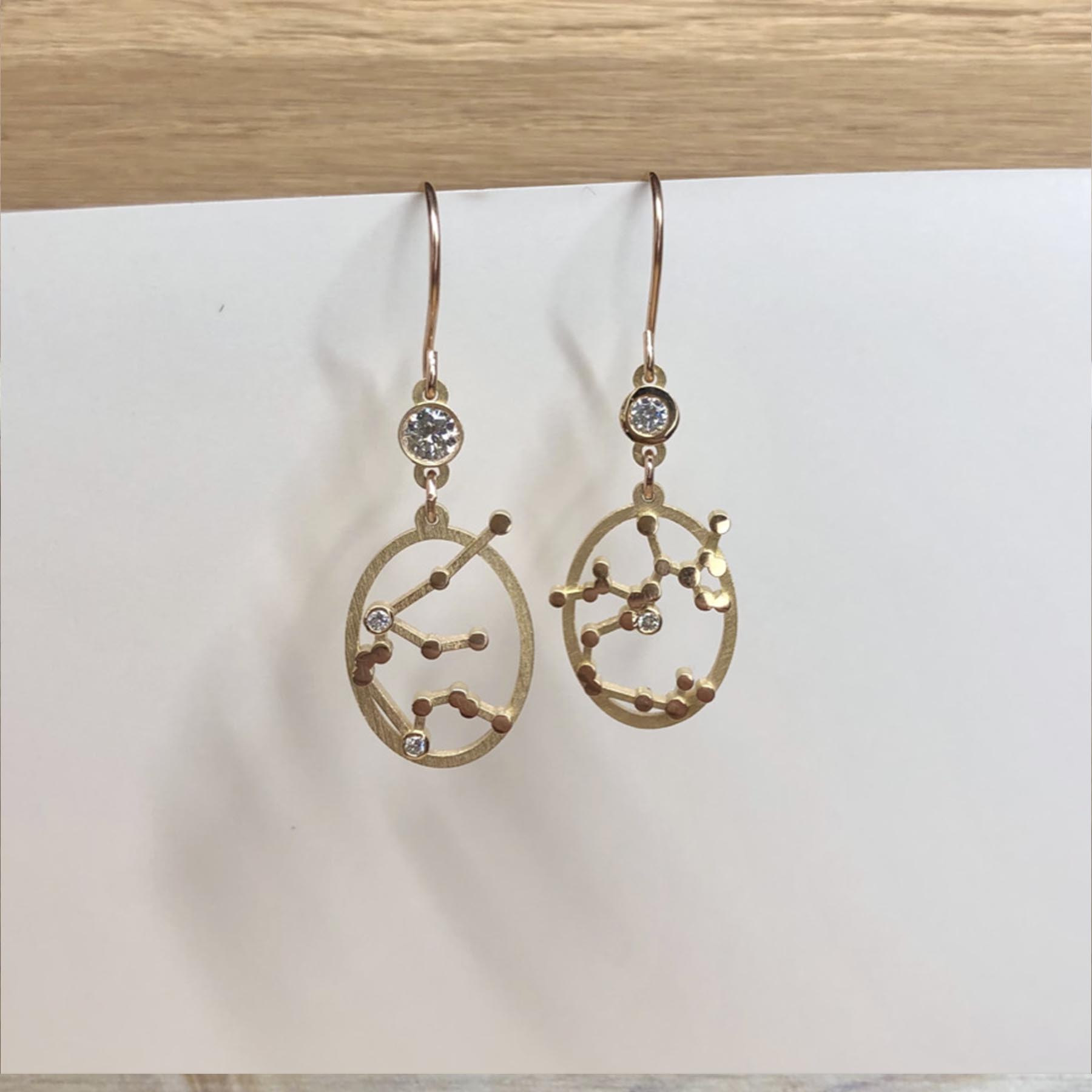 boucles sur mesure verseau sagitaire or rose diamants | 26 Passage, Créatrice de bijoux à Paris boucles sur mesure verseau sagitaire or rose diamants collection sur mesure
