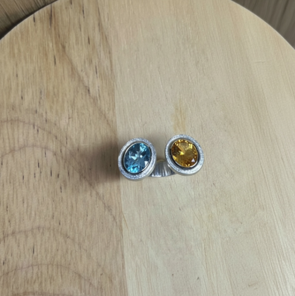 bague ouverte argent citrine et topaze bleue | 26 Passage, Créatrice de bijoux à Paris