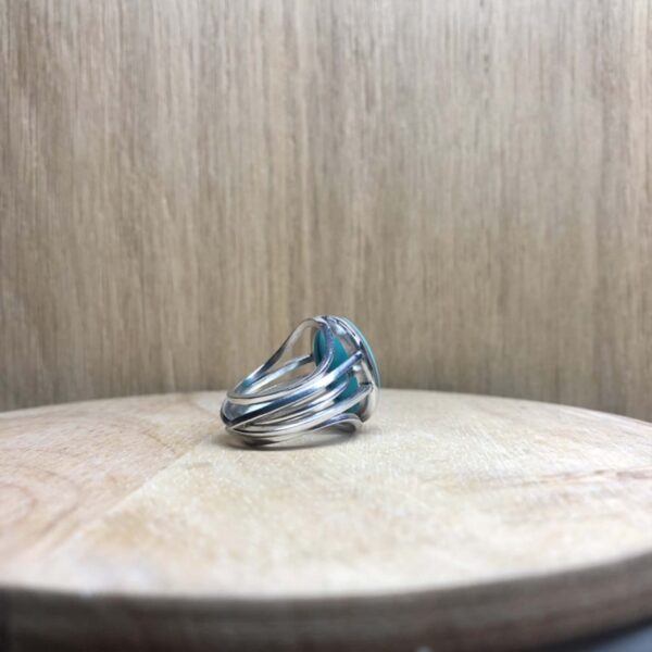 chevaliere filaire argent cabochon amazonite de dos collection subtiles