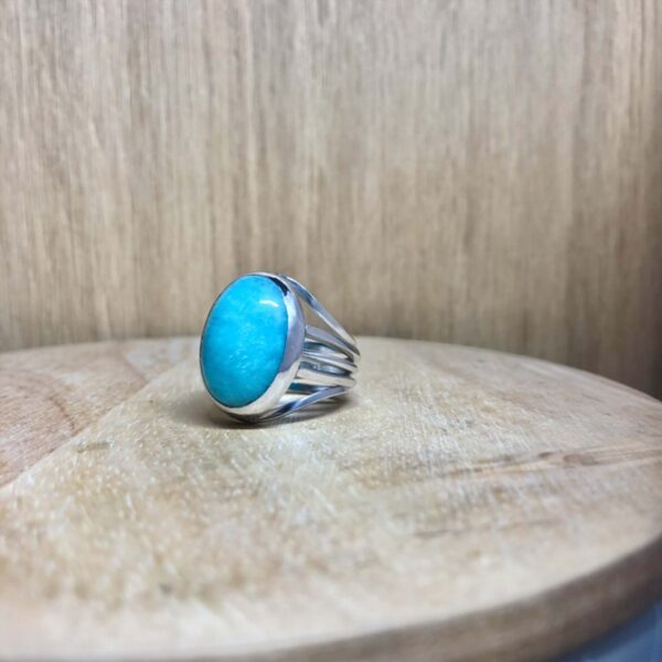 chevaliere filaire argent cabochon amazonite trois quart collection subtiles