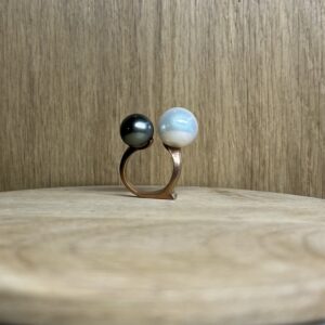 bague swan vermeil perle de tahiti 12 mm et eau douce 14mm de face collection les subtiles